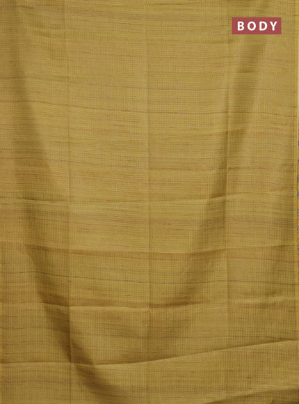 Chappa saree yellow and beige with allover small zari checked pattern and madhubani printed pallu