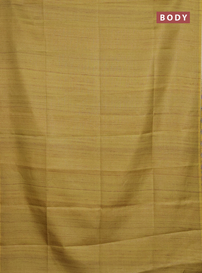 Chappa saree yellow and beige with allover small zari checked pattern and madhubani printed pallu