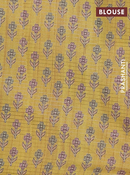 Chappa saree yellow and beige with allover small zari checked pattern and madhubani printed pallu