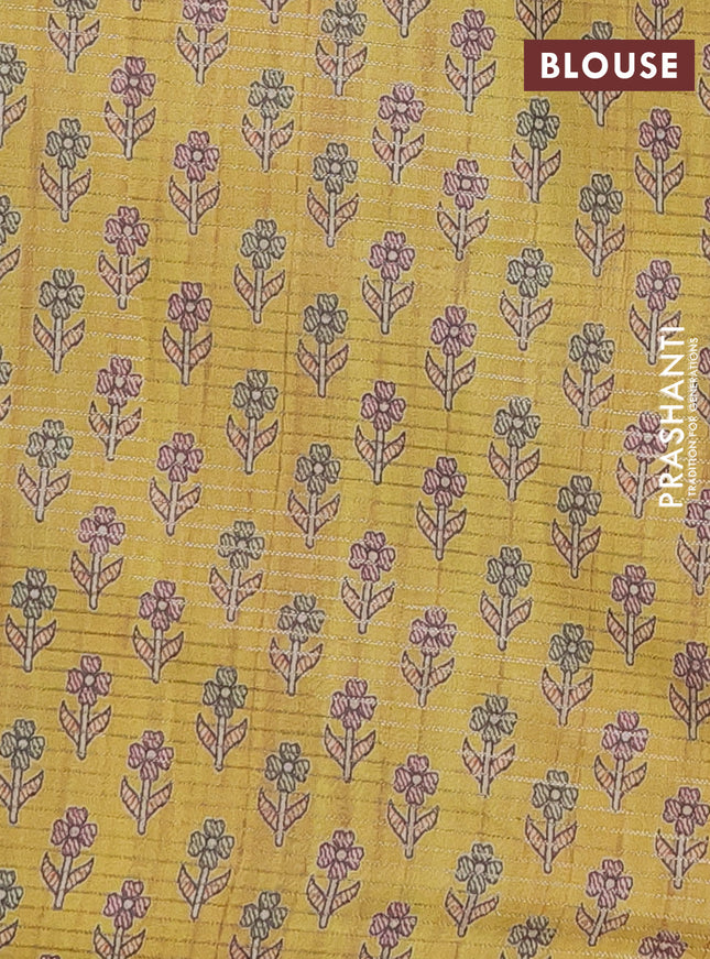 Chappa saree yellow and beige with allover small zari checked pattern and madhubani printed pallu