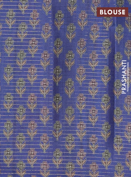 Chappa saree blue and beige with allover small zari checked pattern and madhubani printed pallu