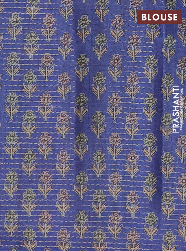 Chappa saree blue and beige with allover small zari checked pattern and madhubani printed pallu