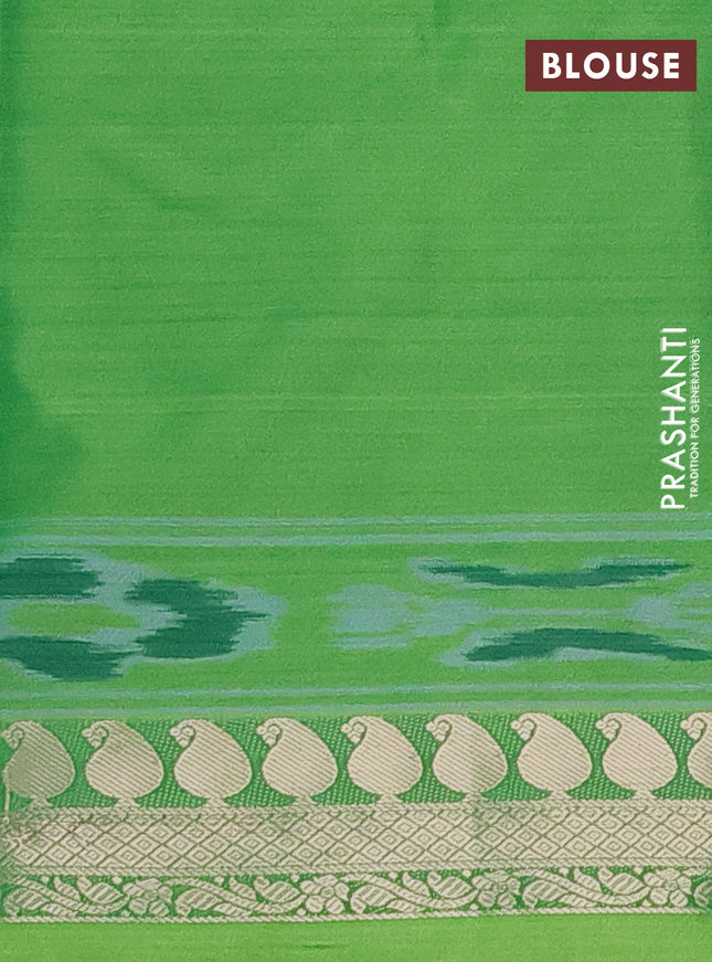 Bangalori semi silk saree light green with allover ikat weaves and zari woven border