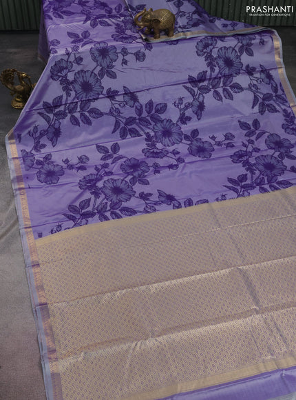 Bangalori semi silk saree lavender shade with allover ikat weaves and zari woven border