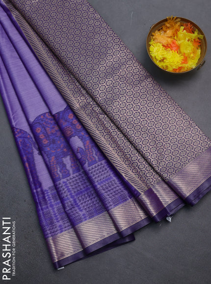 Bangalori semi silk saree lavender and violet shade with allover elephant ikat butta weaves and zari woven border