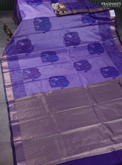 Bangalori semi silk saree lavender and violet shade with allover elephant ikat butta weaves and zari woven border