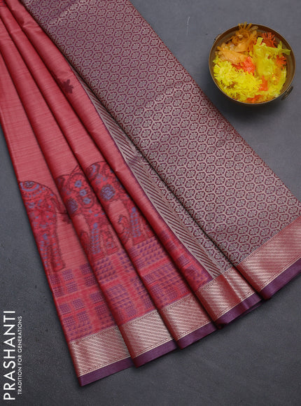 Bangalori semi silk saree red and wine shade with allover elephant ikat butta weaves and zari woven border