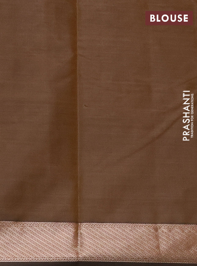 Bangalori semi silk saree dark sandal and brown with allover elephant ikat butta weaves and zari woven border