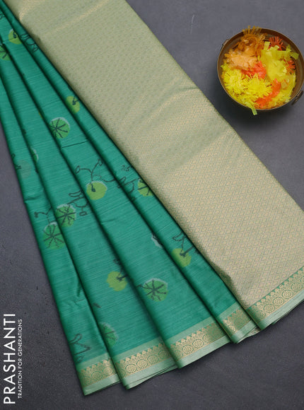 Bangalori semi silk saree teal green and light green shade with allover ikat butta weaves and zari woven border
