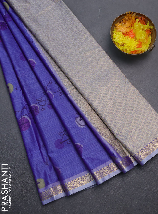 Bangalori semi silk saree dual shade of violet with allover ikat butta weaves and zari woven border
