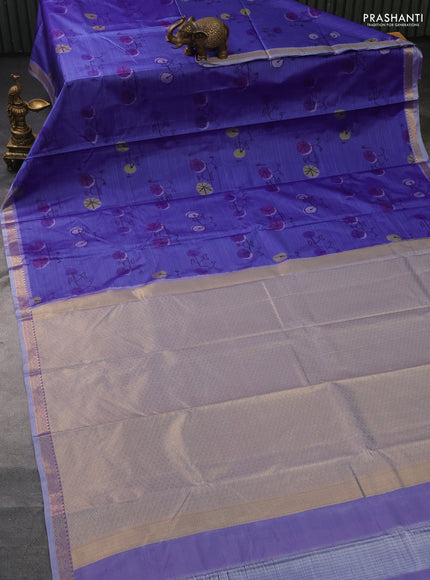 Bangalori semi silk saree dual shade of violet with allover ikat butta weaves and zari woven border