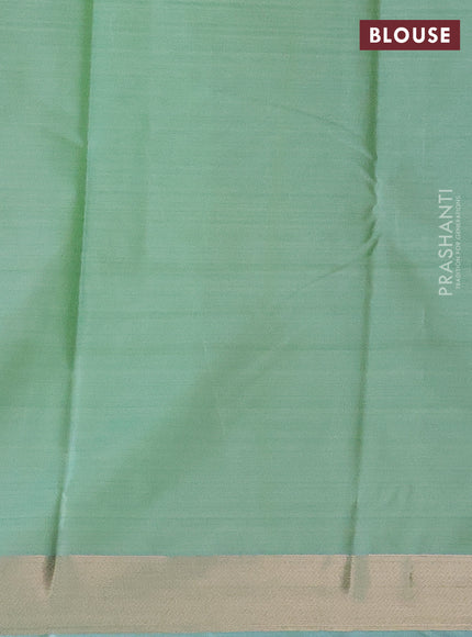 Bangalori semi silk saree pista green and light blue with allover ikat weaves and zari woven border