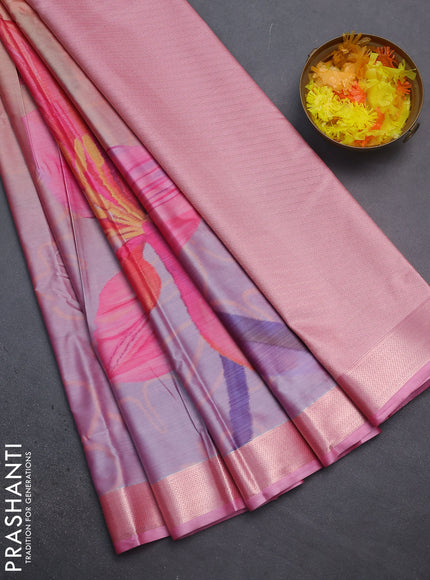 Bangalori semi silk saree multi colour and light pink with allover ikat weaves and zari woven border