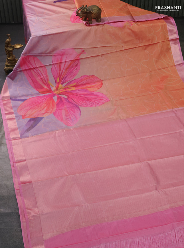 Bangalori semi silk saree multi colour and light pink with allover ikat weaves and zari woven border
