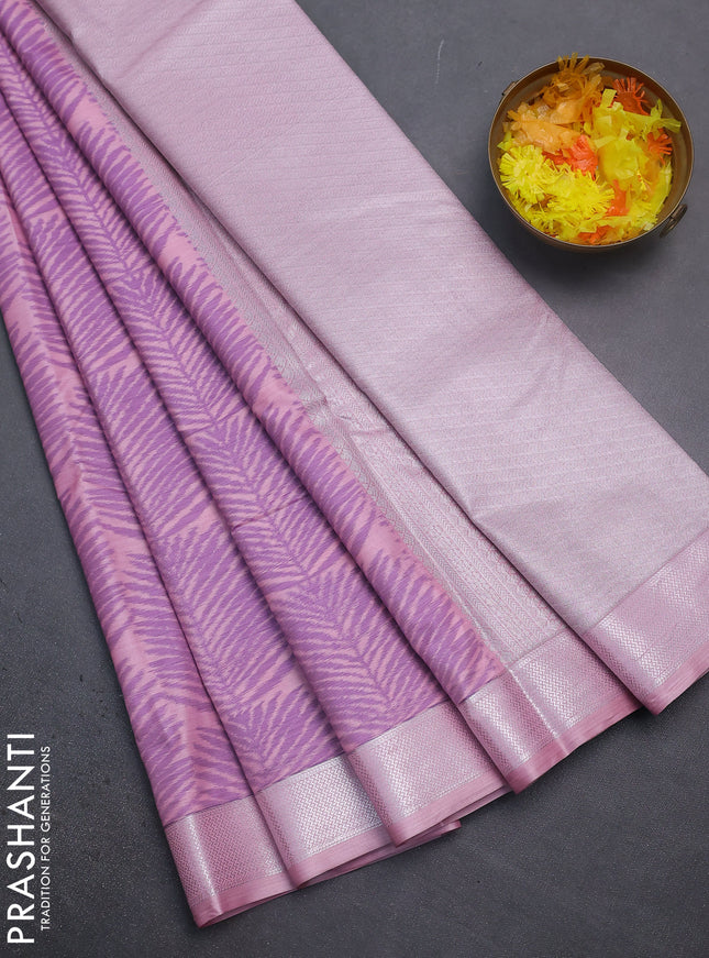 Bangalori semi silk saree peach shade with allover ikat weaves and zari woven border