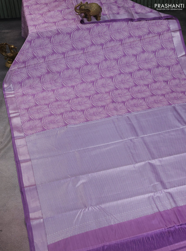 Bangalori semi silk saree lavender with allover ikat weaves and zari woven border
