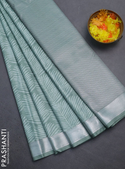Bangalori semi silk saree pastel green with allover ikat weaves and zari woven border