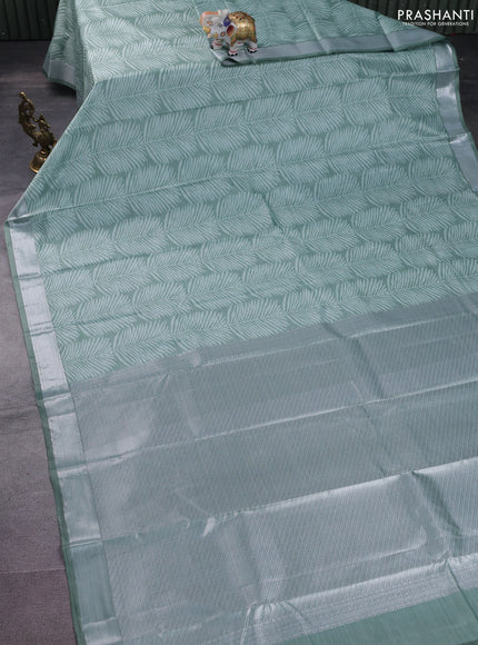 Bangalori semi silk saree pastel green with allover ikat weaves and zari woven border