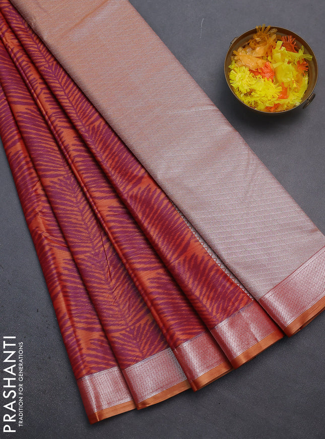 Bangalori semi silk saree orange with allover ikat weaves and zari woven border