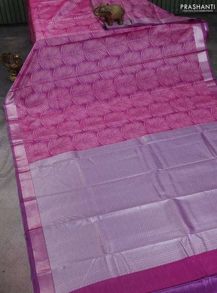 Bangalori semi silk saree purple with allover ikat weaves and zari woven border