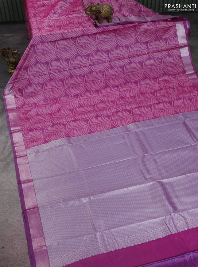 Bangalori semi silk saree purple with allover ikat weaves and zari woven border