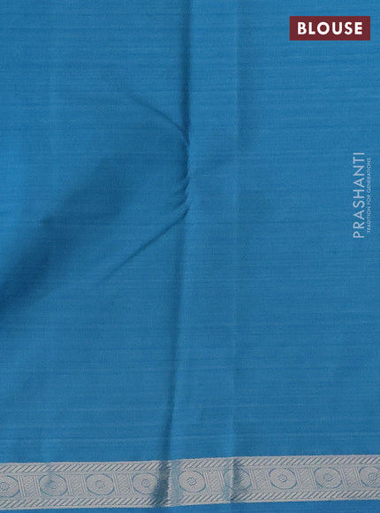 Bangalori semi silk saree light blue with allover floral ikat weaves and zari woven border