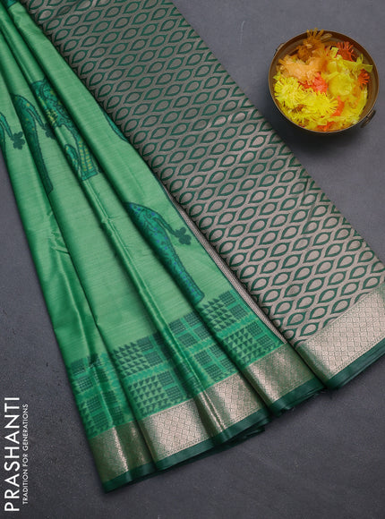 Bangalori semi silk saree green and dark green with allover elephant ikat butta weaves and zari woven border