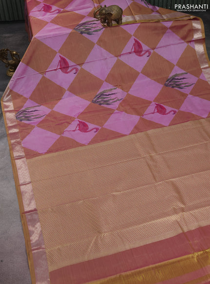 Bangalori semi silk saree mild purple and mehendi green with allover ikat weaves and zari woven border