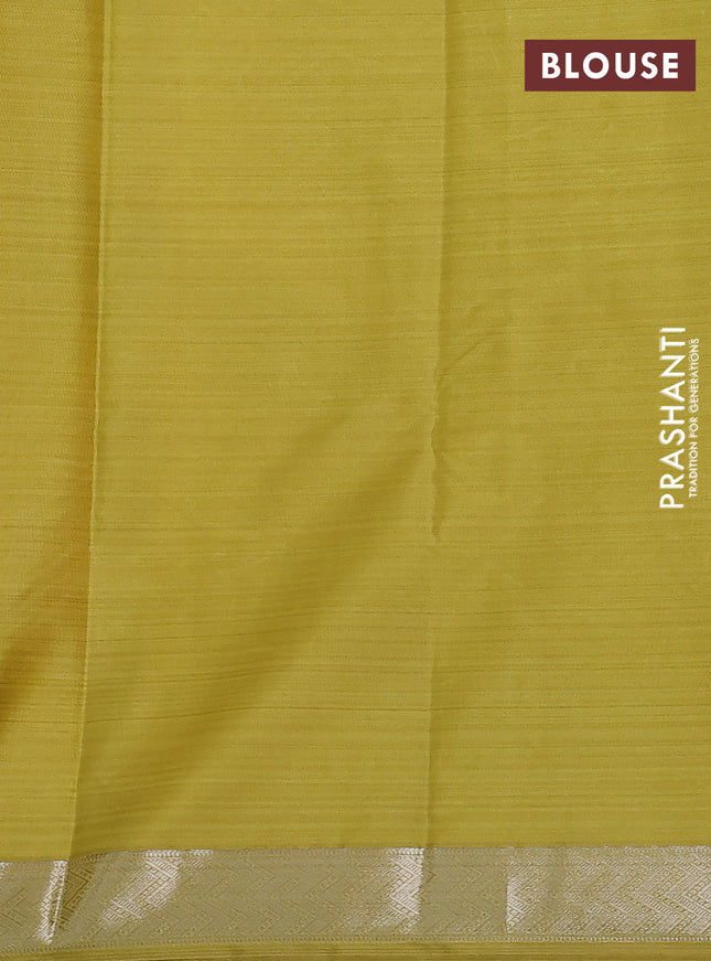 Bangalori semi silk saree lime yellow with allover ikat weaves and zari woven border