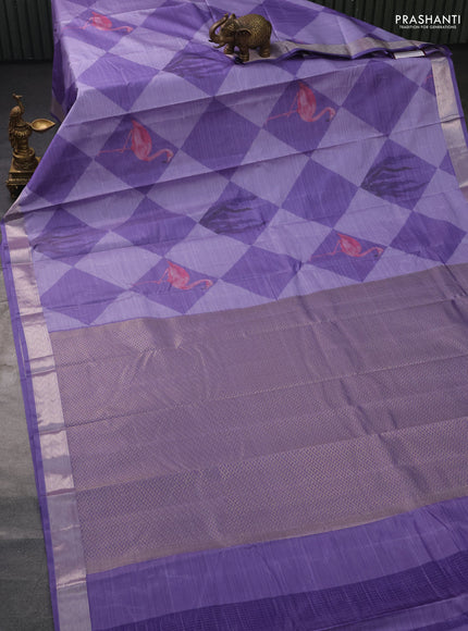 Bangalori semi silk saree lavender with allover ikat weaves and zari woven border