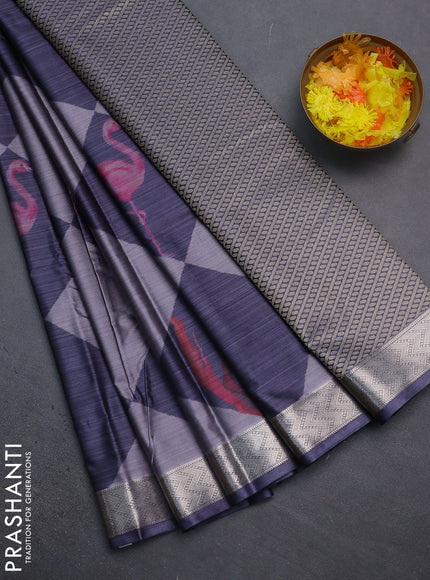 Bangalori semi silk saree grey and dark grey with allover ikat weaves and zari woven border