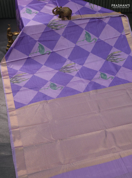 Bangalori semi silk saree pastel lavender with allover ikat weaves and zari woven border