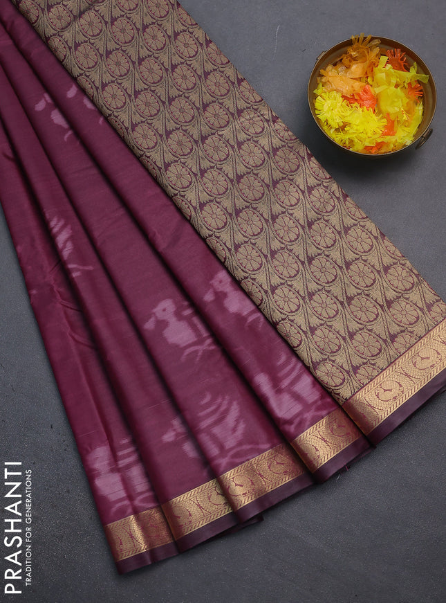 Bangalori semi silk saree wine shade with allover ikat butta weaves and zari woven border