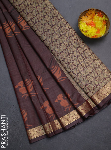 Bangalori semi silk saree deep maroon with allover ikat butta weaves and zari woven border