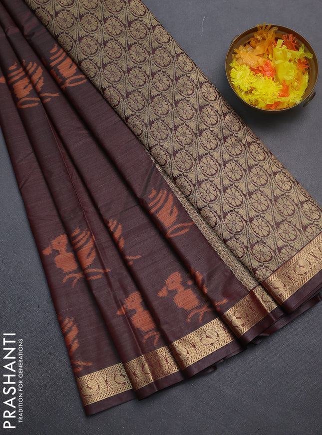 Bangalori semi silk saree deep maroon with allover ikat butta weaves and zari woven border