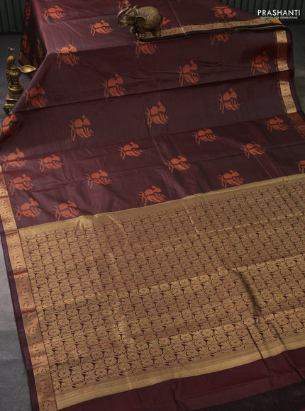 Bangalori semi silk saree deep maroon with allover ikat butta weaves and zari woven border