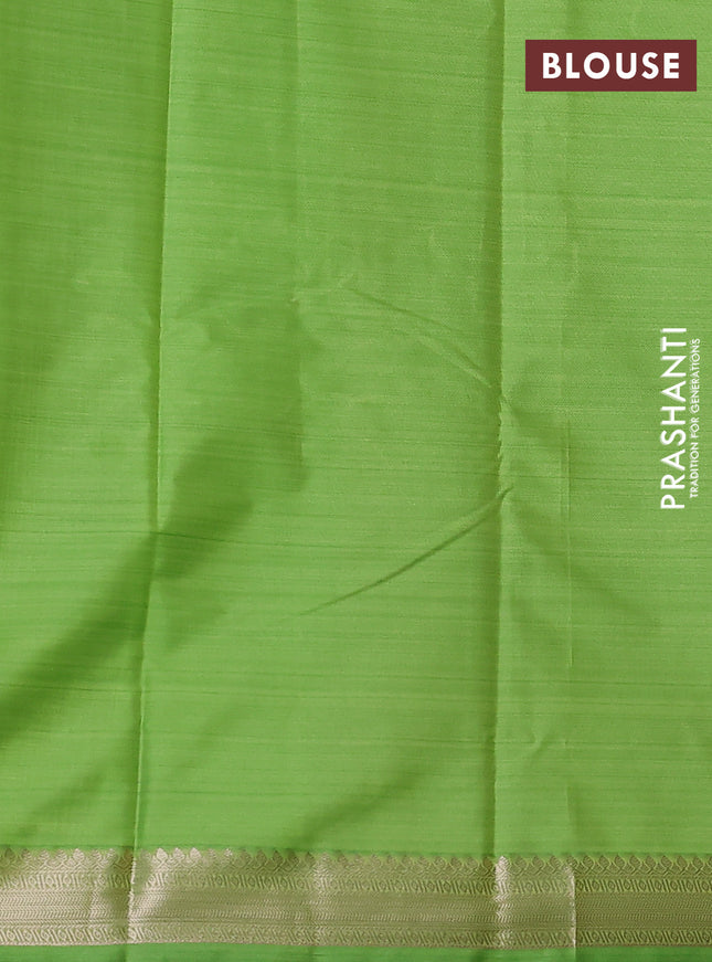Bangalori semi silk saree fluorescent green with allover elephant butta ikat weaves and zari woven border
