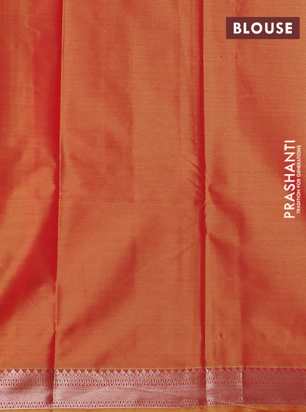 Bangalori semi silk saree dual shade of yellow and pink with allover elephant butta ikat weaves and zari woven border