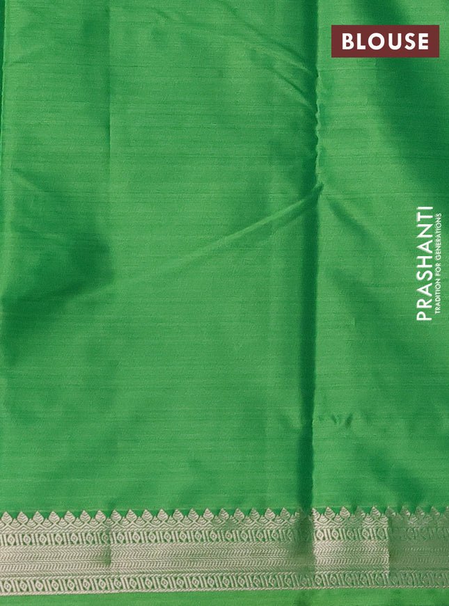Bangalori semi silk saree green with allover elephant butta ikat weaves and zari woven border