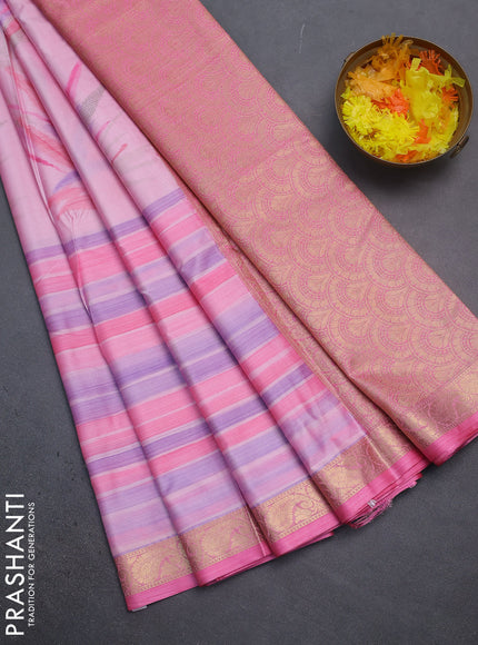 Bangalori semi silk saree light green and pink with allover ikat weaves and zari woven border