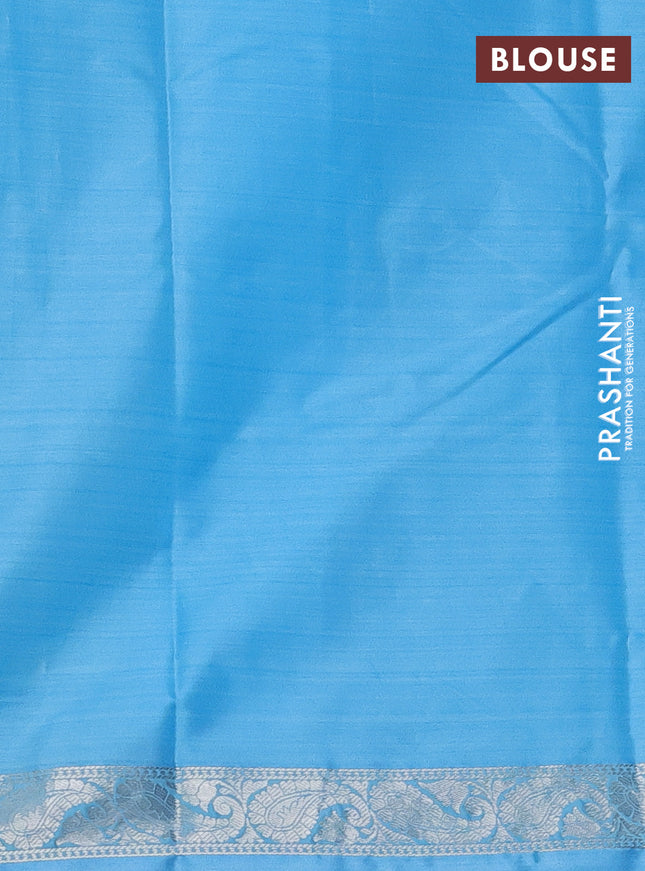 Bangalori semi silk saree teal blue and light blue with allover ikat weaves and zari woven border