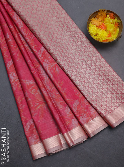 Bangalori semi silk saree pink and dual shade of beige with allover ikat weaves and zari woven border