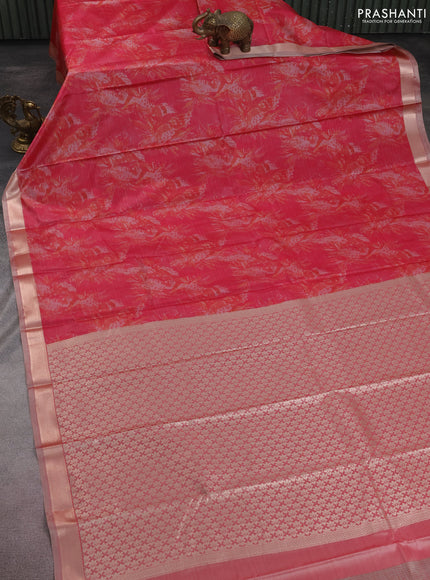 Bangalori semi silk saree pink and dual shade of beige with allover ikat weaves and zari woven border
