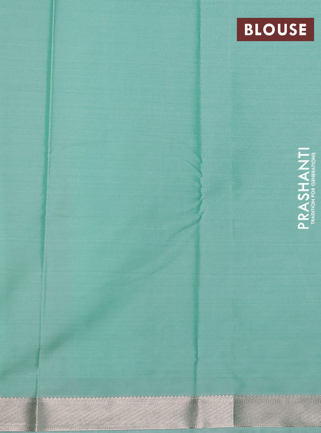 Bangalori semi silk saree teal green with allover ikat weaves and zari woven border