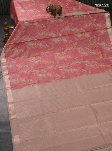 Bangalori semi silk saree peach shade and beige with allover ikat weaves and zari woven border
