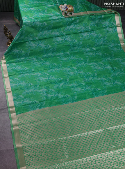 Bangalori semi silk saree green with allover ikat weaves and zari woven border