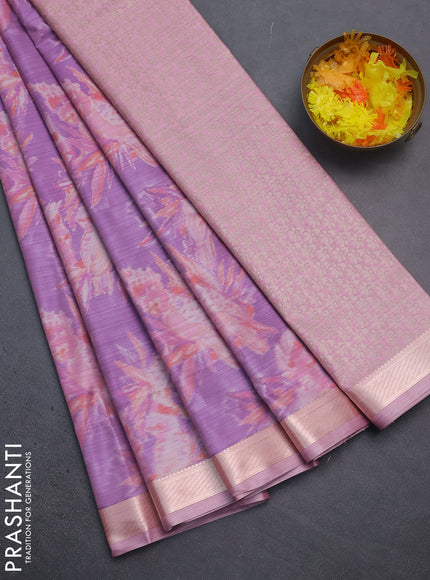 Bangalori semi silk saree lavender shade and pastel pink with allover ikat weaves and zari woven border