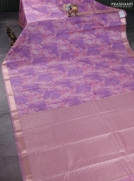 Bangalori semi silk saree lavender shade and pastel pink with allover ikat weaves and zari woven border