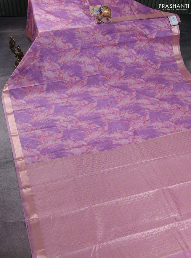 Bangalori semi silk saree lavender shade and pastel pink with allover ikat weaves and zari woven border