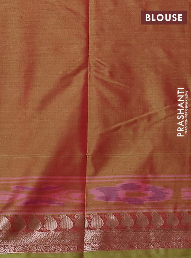 Bangalori semi silk saree dual shade of mehendi green with allover ikat weaves and zari woven border